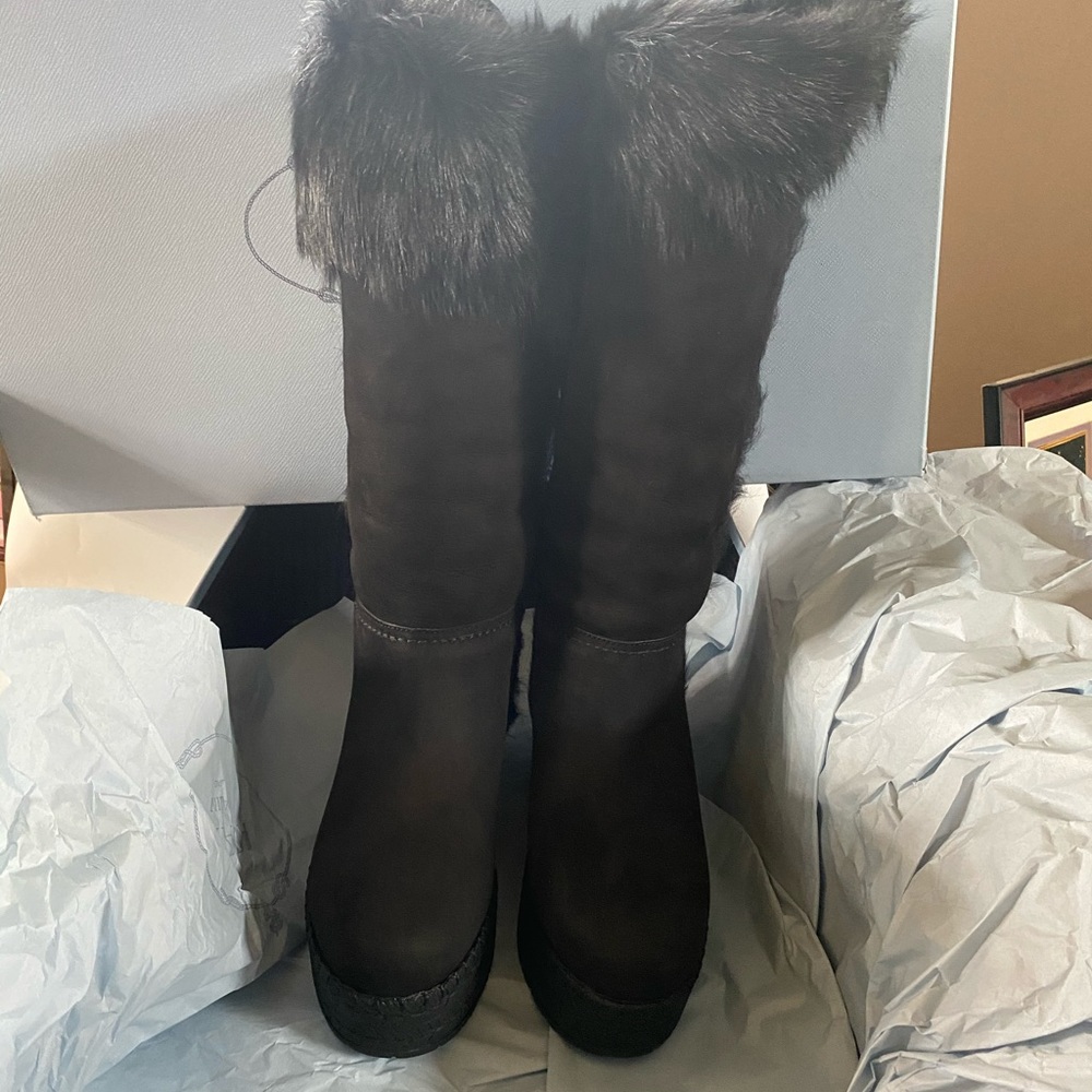 Prada Shearling boots Black New EU 41 - Picture 2 of 8